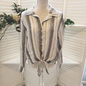ANTHRO CLOTH & STONE GRAY STRIPE BUTTON DOWN MED